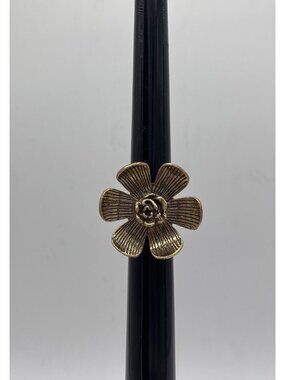 Vintage Modernist Bronze Tone Large Flower Ring Adjustable Statement Ring Sz 8